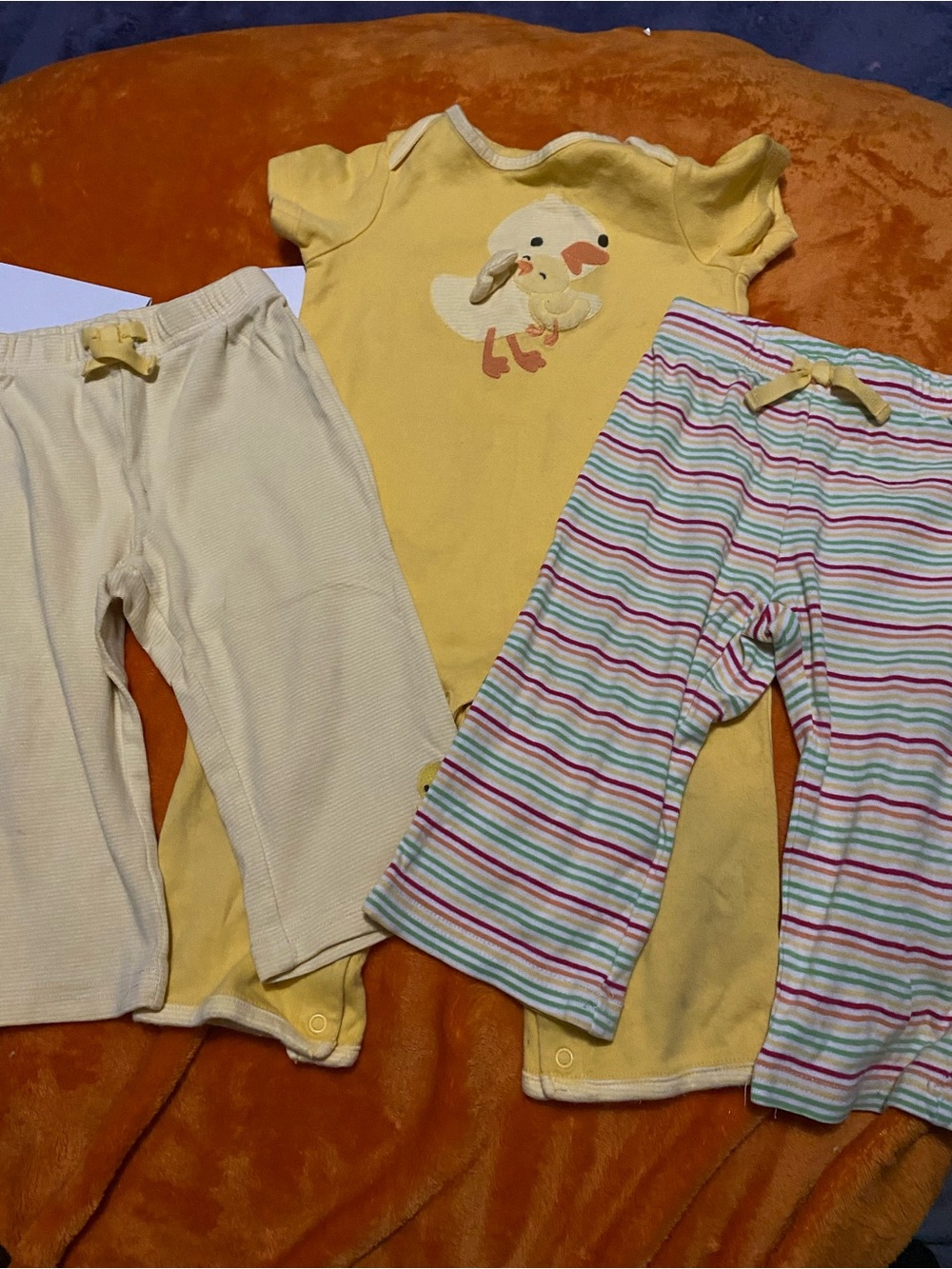 Carter's Yellow Duck Pajama Set with Cream and Striped Pants